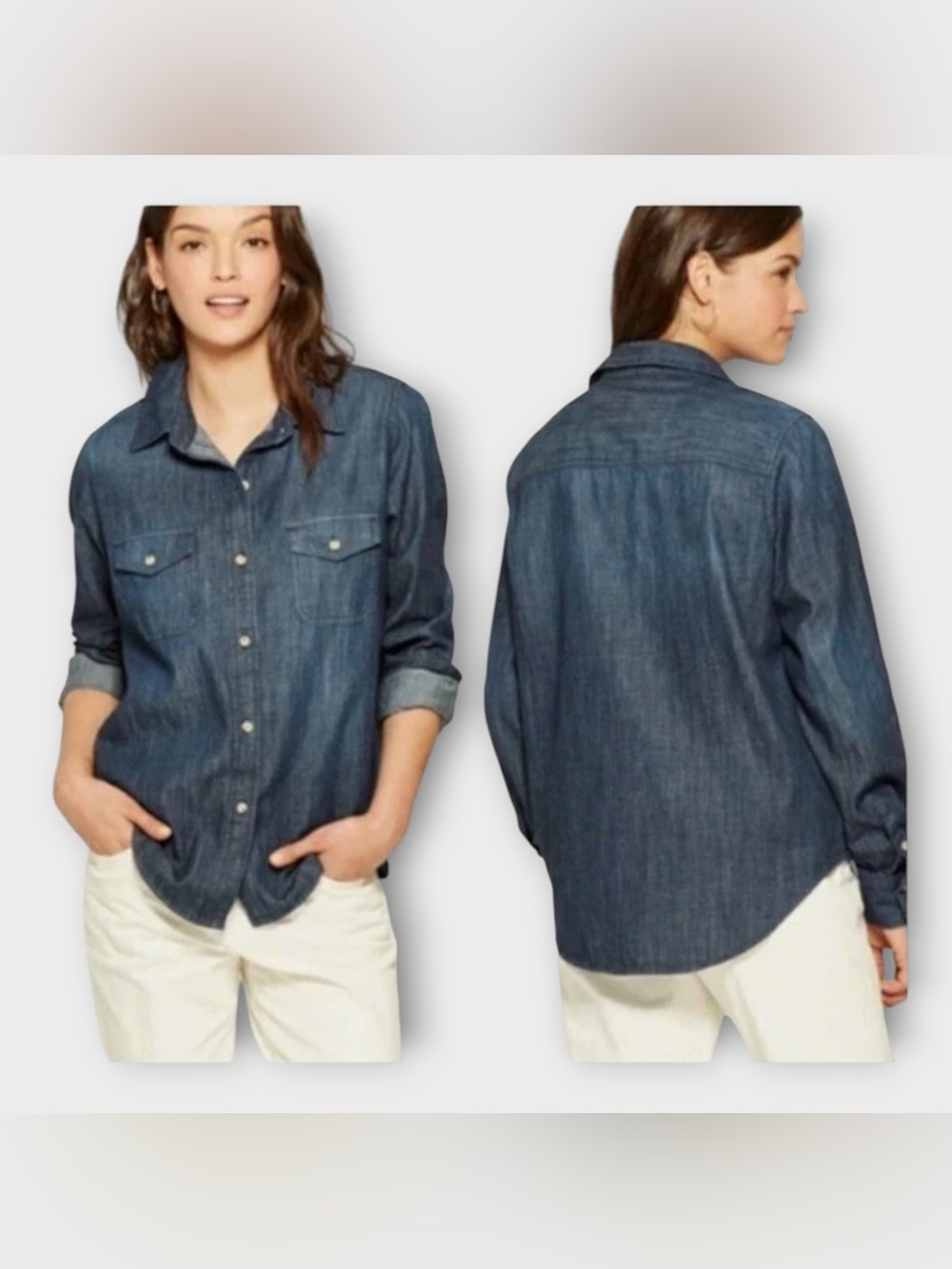 Universal Thread Long Sleeve Denim Button-down Shirt in Dark Indigo Blue Size XS
